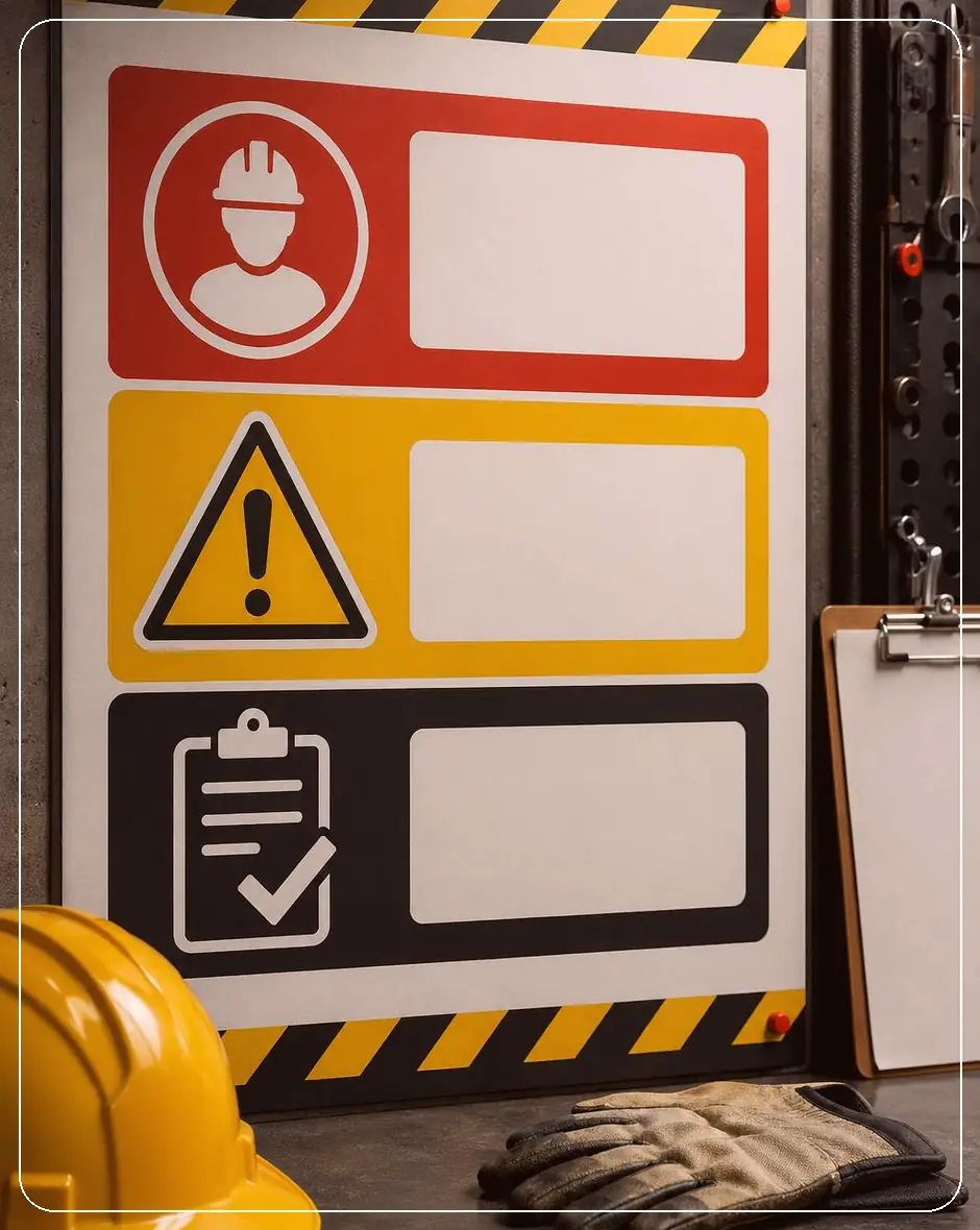 Плакат по охране труда: крупный пример макета с чистой визуальной иерархией