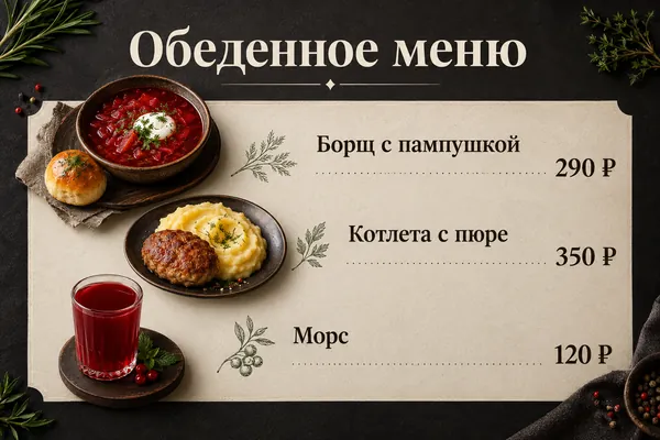 Пример слайда в стиле «Ресторанное меню»